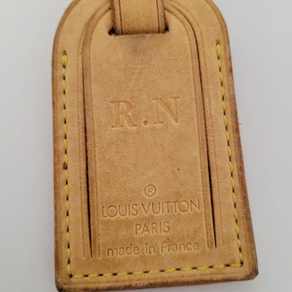 Louis Vuitton Vachetta Leather Luggage Tag Tan Brown Travel Accessory France RN